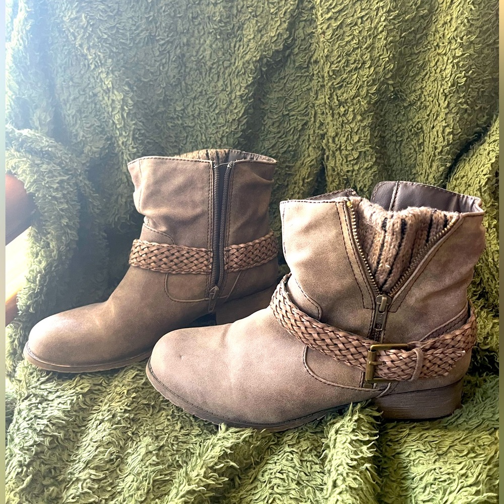 Brown Ankle Boots with Braided Strap